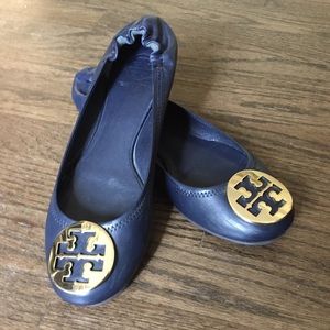 Tory Burch Reva Flats, Bright Navy/Gold, Size 9.5
